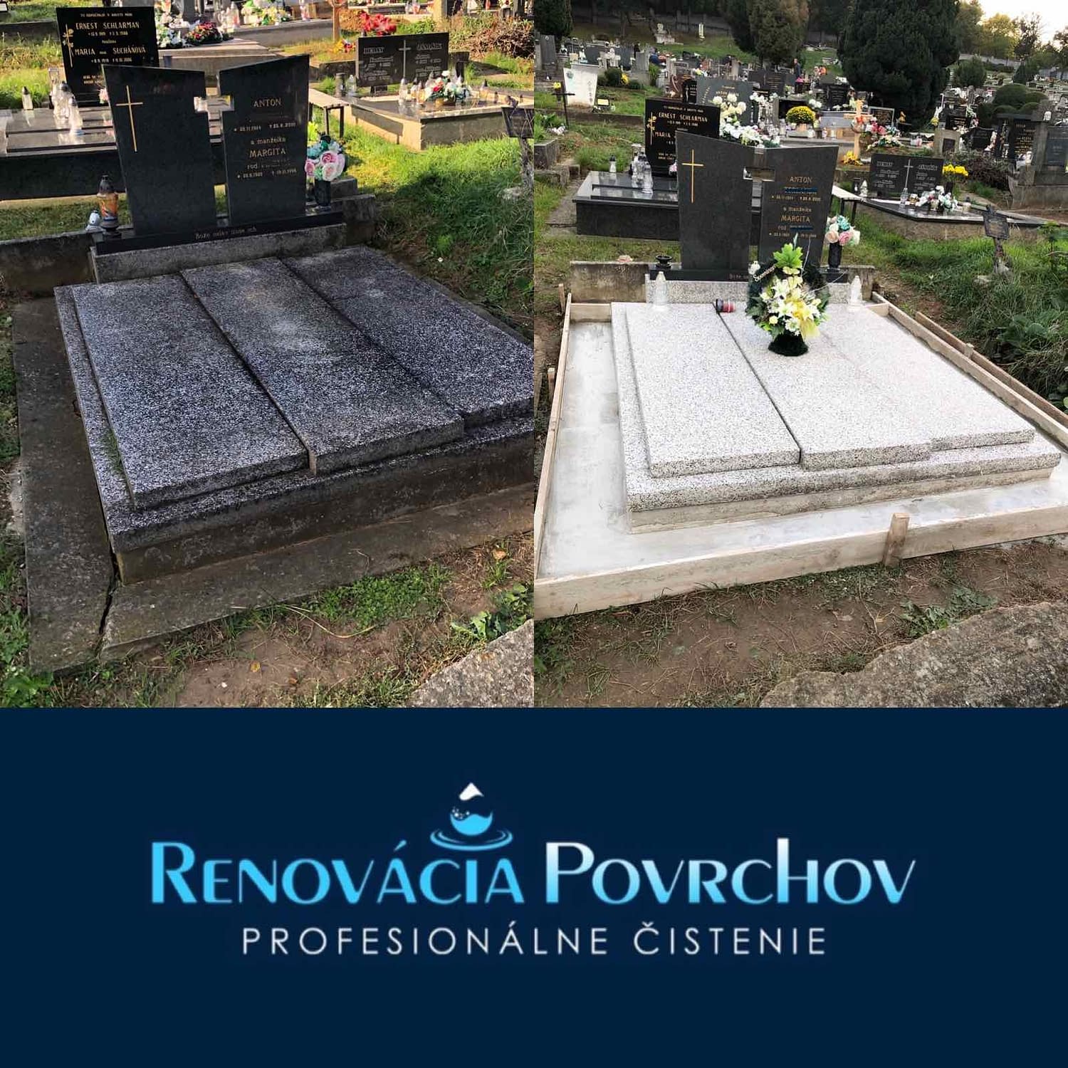 hrob pred a po cisteni